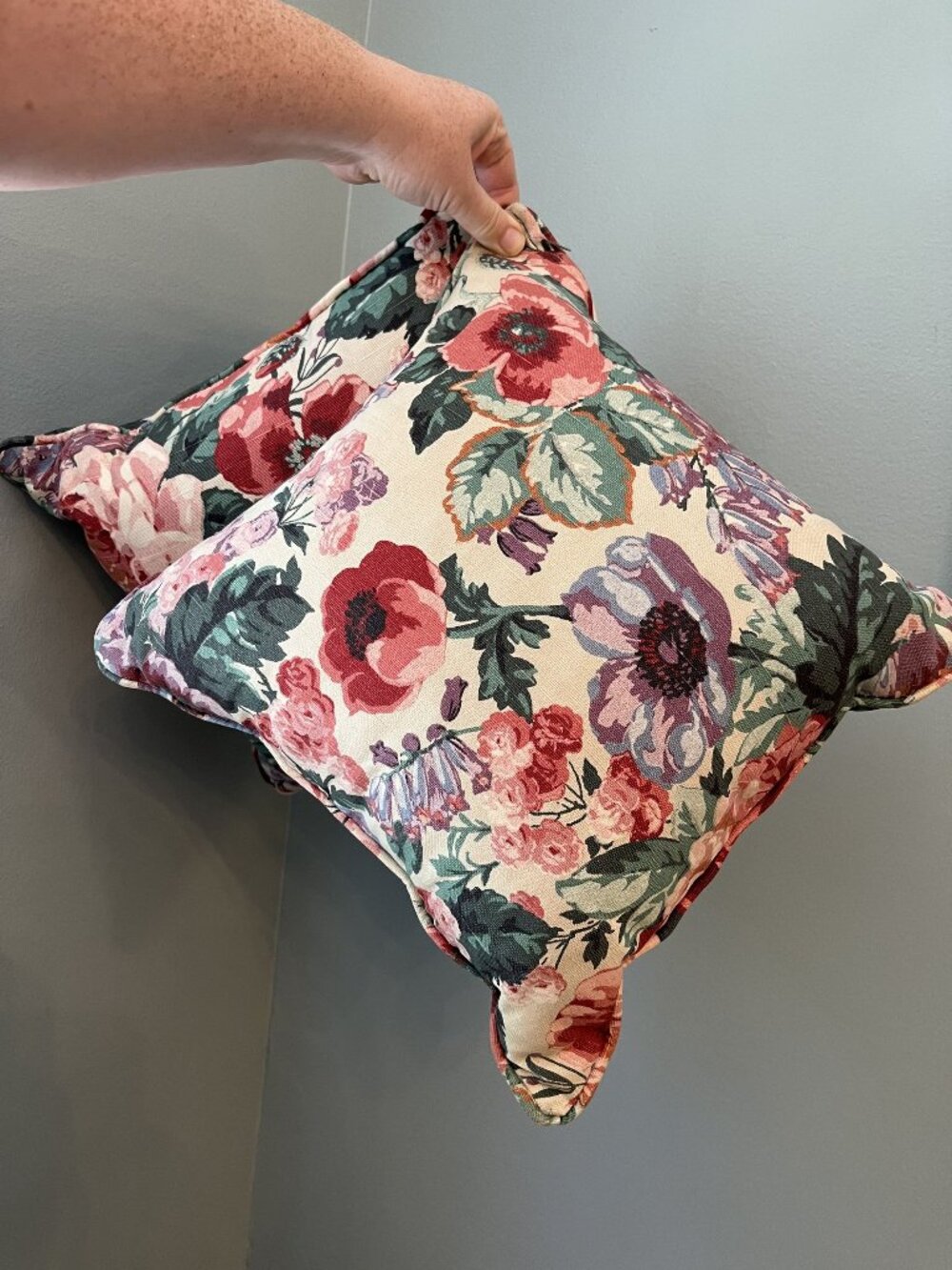 Set Of 2 Vintage Floral Throw Pillows With Zipper Closures 12" Roses Peonies and